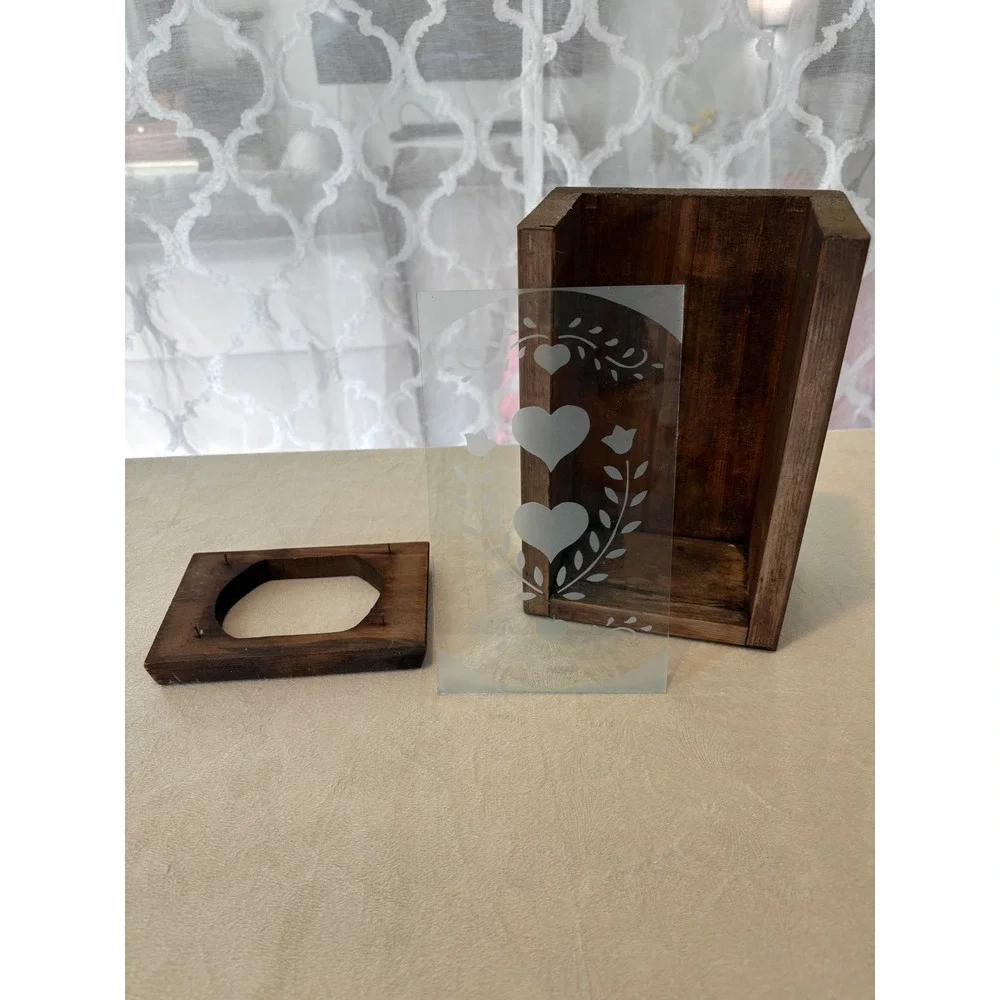 Rustic Wood Heart Etched Glass Lantern Wall Hanging Candle Holder Farmhouse